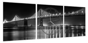 Obraz - Czarno - biały most (z zegarem) (90x30 cm)