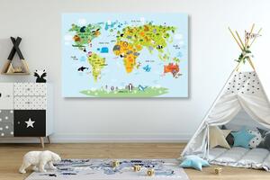 Obraz na korku dziecięca mapa świata ze zwierzętami