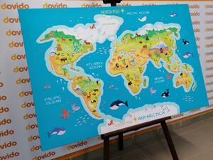Obraz mapa geograficzna świata dla dzieci
