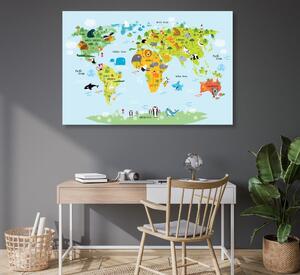 Obraz dziecięca mapa świata ze zwierzętami