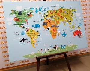 Obraz na korku dziecięca mapa świata ze zwierzętami