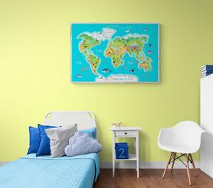 Obraz na korku geograficzna mapa świata dla dzieci