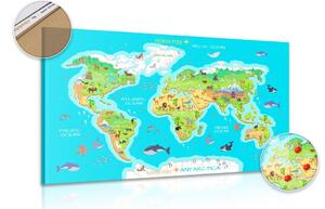 Obraz na korku geograficzna mapa świata dla dzieci
