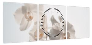 Obraz białej orchidei (z zegarem) (90x30 cm)