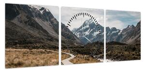 Obraz - Chodnik w dolinie góry Mt. Cook (z zegarem) (90x30 cm)