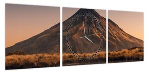 Obraz odbicia góry Taranaki, Nowa Zelandia (z zegarem) (90x30 cm)