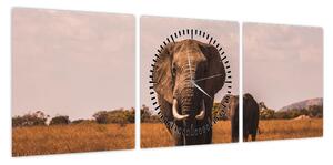 Obraz - Przybycie słonia (z zegarem) (90x30 cm)