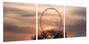 Obraz zachodu słońca w Tanzanii (z zegarem) (90x30 cm)