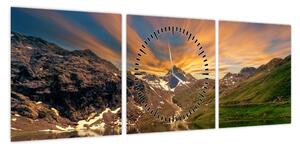 Obraz - Odbicie w górskim jeziorze (z zegarem) (90x30 cm)