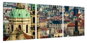Obraz - Panorama Pragi (z zegarem) (90x30 cm)