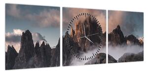 Obraz - Włoskie Dolomity ukryte we mgle (z zegarem) (90x30 cm)