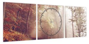 Obraz - Jesienny spacer po lesie (z zegarem) (90x30 cm)