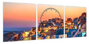Obraz - Santorini o zmierzchu (z zegarem) (90x30 cm)