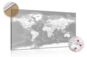 Obraz na korku stylowa czarno-biała mapa świata