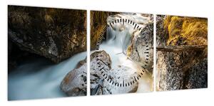 Obraz - Strumień leśny (z zegarem) (90x30 cm)