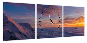 Obraz o zachodzie słońca, Mt. Blanc (z zegarem) (90x30 cm)
