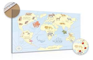 Obraz na korku mapa świata ze zwierzętami