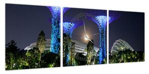 Obraz przedstawiający pełnię księżyca w ogrodach Singapuru (z zegarem) (90x30 cm)
