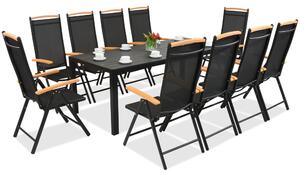 Meble ogrodowe aluminiowe polywood Verona Wood z dużym stołem dla 10 osób Garden Point czarne