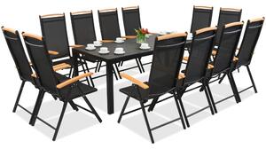 Meble ogrodowe aluminiowe polywood Verona Wood z dużym stołem dla 12 osób Garden Point czarne