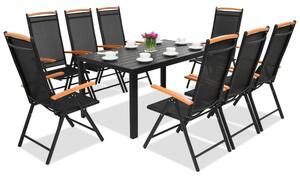 Meble ogrodowe aluminiowe polywood Verona Wood z dużym stołem dla 8 osób Garden Point czarne