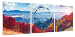 Obraz kolorowego jesiennego krajobrazu (z zegarem) (90x30 cm)