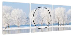 Obraz zimowego krajobrazu (z zegarem) (90x30 cm)