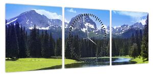 Obraz - Ośnieżone szczyty górskie (z zegarem) (90x30 cm)