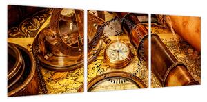 Obraz - Historyczne narzędzia marynarzy (z zegarem) (90x30 cm)