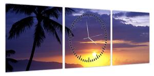 Obraz zachodu słońca nad morzem (z zegarem) (90x30 cm)