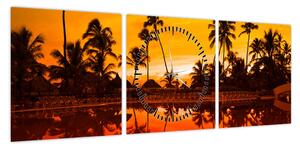 Obraz - Zachód słońca nad kurortem (z zegarem) (90x30 cm)