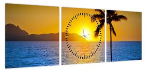 Obraz - Zachód słońca nad morzem (z zegarem) (90x30 cm)