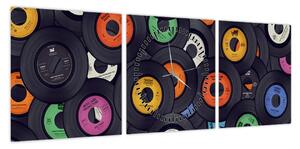 Obraz - Muzyczne płyty gramofonowe (z zegarem) (90x30 cm)