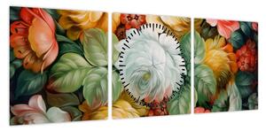 Obraz namalowanego bukietu kwiatów (z zegarem) (90x30 cm)