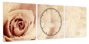 Obraz - Kwiat róży dla zakochanych (z zegarem) (90x30 cm)