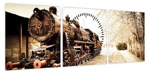 Obraz - Zabytkowa lokomotywa (z zegarem) (90x30 cm)