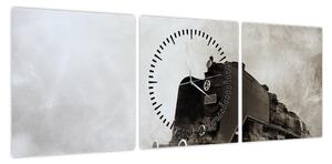 Obraz - Pociąg we mgle (z zegarem) (90x30 cm)