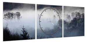 Obraz mgły nad lasem (z zegarem) (90x30 cm)