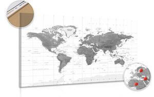 Obraz na korku piękna mapa świata w wersji czarno-białej