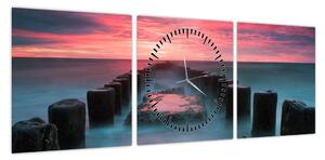 Obraz - Skały w morzu (z zegarem) (90x30 cm)