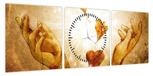 Obraz - Malowanie rąk pełnych miłości (z zegarem) (90x30 cm)