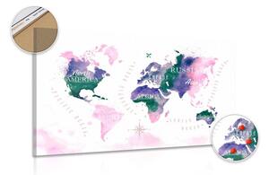 Obraz na korku mapa świata w akwareli