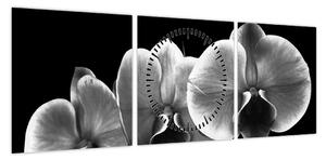 Obraz kwiatu orchidei (z zegarem) (90x30 cm)