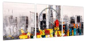 Obraz - Obraz przedstawiający duże miasto (z zegarem) (90x30 cm)