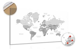 Obraz na korku czarno-biała mapa świata w stylu vintage