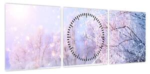 Obraz - Mroźna zima (z zegarem) (90x30 cm)