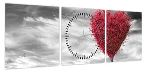 Obraz - serce z koroną drzewa (z zegarem) (90x30 cm)