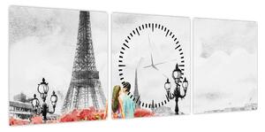 Obraz - Kochankowie w Paryżu (z zegarem) (90x30 cm)
