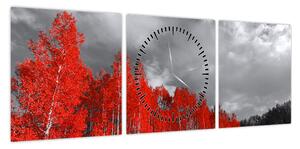 Obraz - Drzewa w kolorze jesieni (z zegarem) (90x30 cm)
