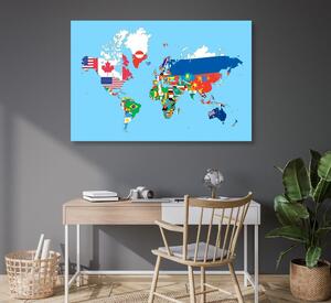 Obraz na korku mapa świata z flagami